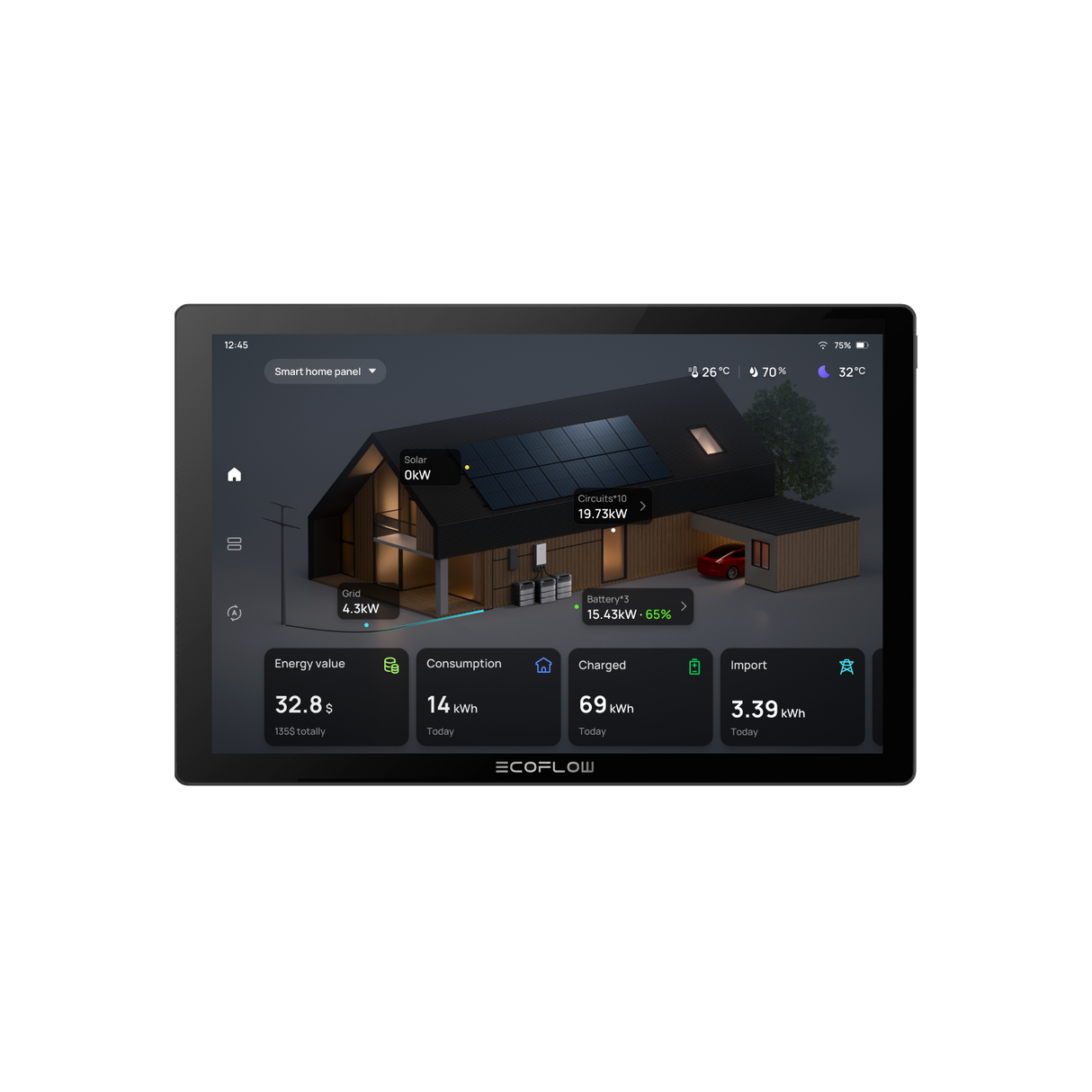 EcoFlow PowerInsight EU schwarz 10 Zoll Touchscreen Hausenergie Monitor Display