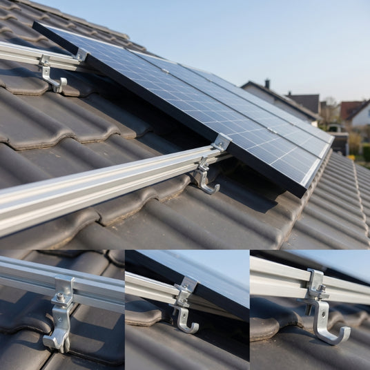 PV-Montageschienen und Dachhaken zur Befestigung von Solarmodulen auf einem Ziegeldach