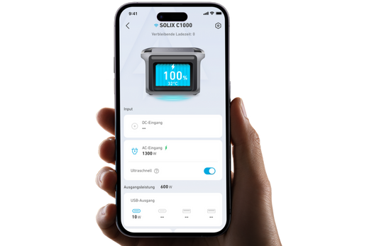 Anker Solix C1000X Powerstation App-Steuerung auf einem Smartphone.