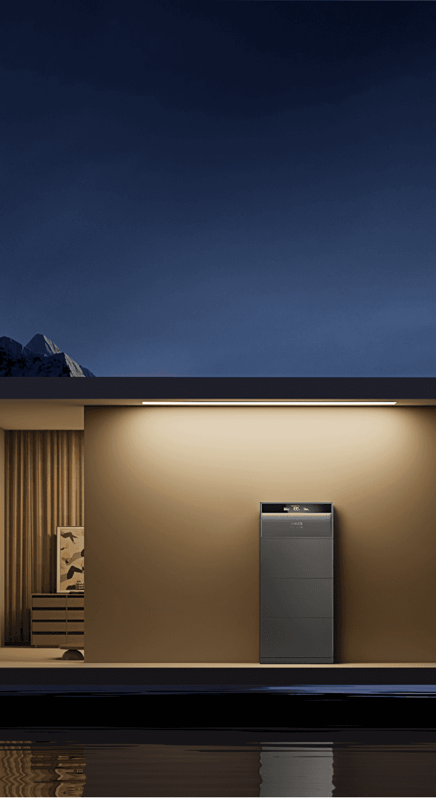 All-in-One Anker Solix X1 Heimspeicher vor einem Haus mit Pool