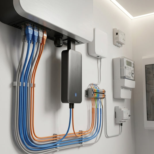Dongle für Energiemanagement am Wechselrichter mit strukturierter Verkabelung im Technikraum